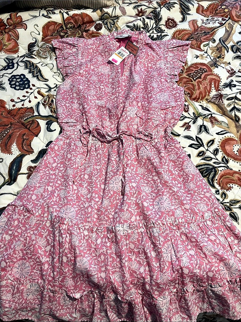 vineyard vines Vine Floral Ruffle Sleeve Dress Maxi Dress Pink & White Small